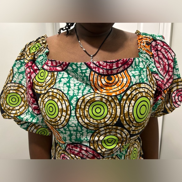 Colourful Ankara Puffy Sleeve Dress - Picture 4 of 16